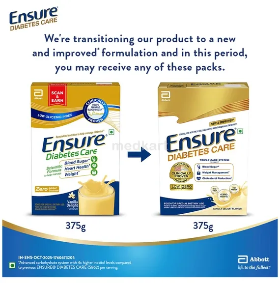 ensure diabetes care vanilla powder 375 gm